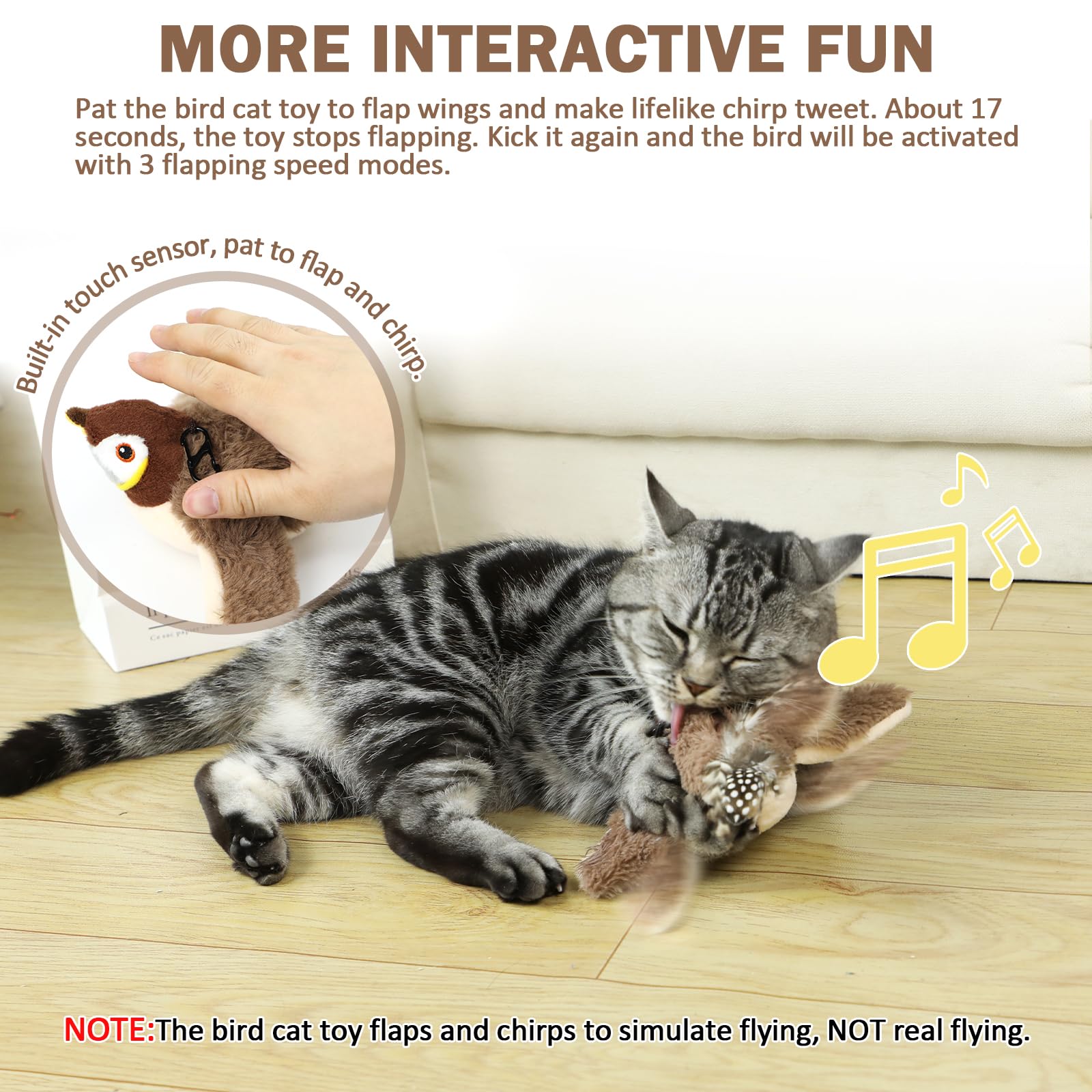 Tocirelo Cat Toy Flapping Bird (No Flying) - Simulate Chirping Flappy Bird, Interactive Cat Toys For Bored Indoor Adult Cats, Re
